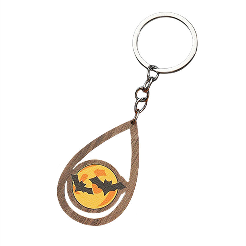 Wholesale Halloween Ghost Bat Pumpkin Candy Water Drop Wooden Keychain